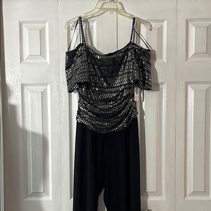 Black Sequin Off-Shoulder Jumpsuit